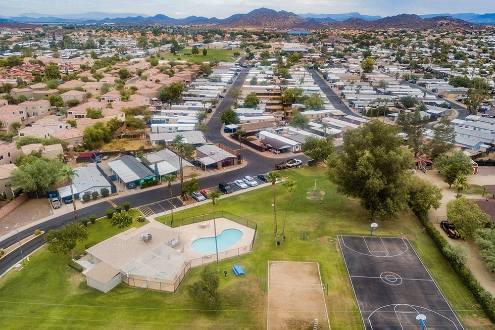 Shadow Hills Manufactured Housing Community with Affordable Homes Drone Image